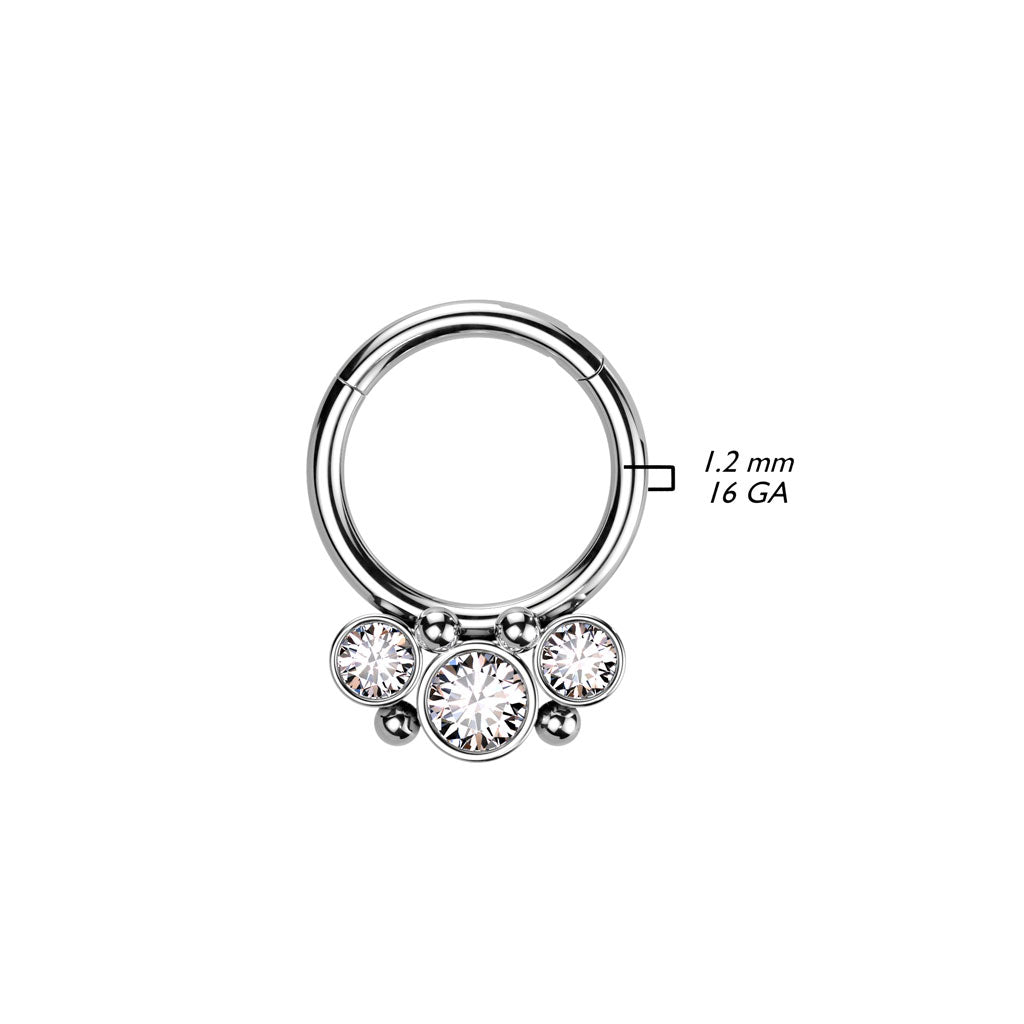 Surgical Steel Hinged Front Facing  Bezel CZ Ring w/ Micro Balls