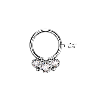 Surgical Steel Hinged Front Facing  Bezel CZ Ring w/ Micro Balls
