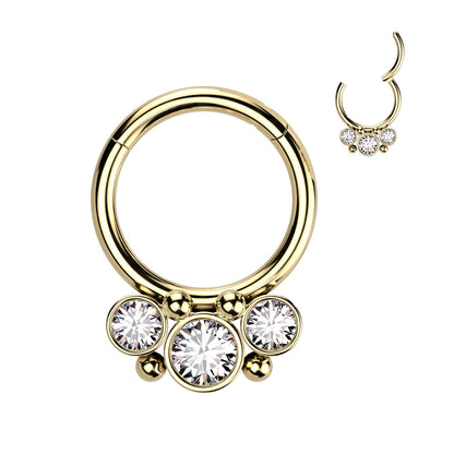 Surgical Steel Hinged Front Facing  Bezel CZ Ring w/ Micro Balls