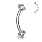 Surgical Steel Internally Threaded Curved Barbells w/ Prong Gem Ends