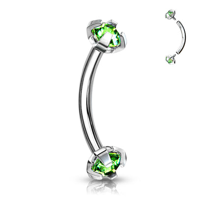Surgical Steel Internally Threaded Curved Barbells w/ Prong Gem Ends