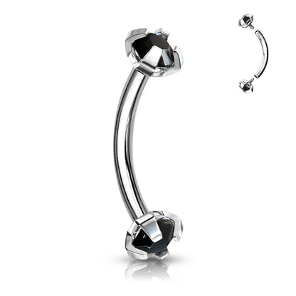 Surgical Steel Internally Threaded Curved Barbells w/ Prong Gem Ends