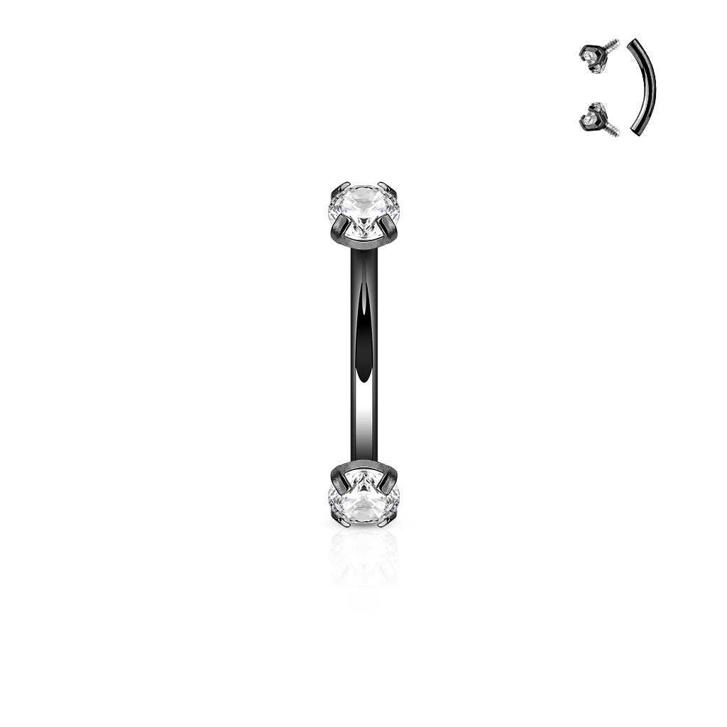 Surgical Steel Internally Threaded Curved Barbells w/ Prong Gem Ends