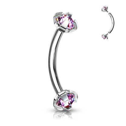 Surgical Steel Internally Threaded Curved Barbells w/ Prong Gem Ends