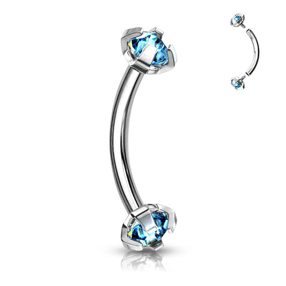 Surgical Steel Internally Threaded Curved Barbells w/ Prong Gem Ends