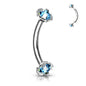 Surgical Steel Internally Threaded Curved Barbells w/ Prong Gem Ends