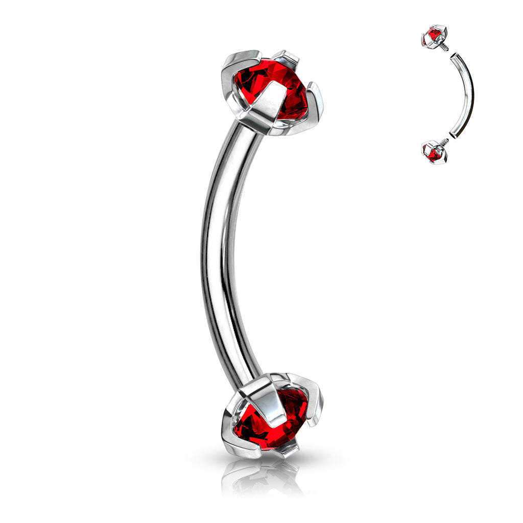 Surgical Steel Internally Threaded Curved Barbells w/ Prong Gem Ends