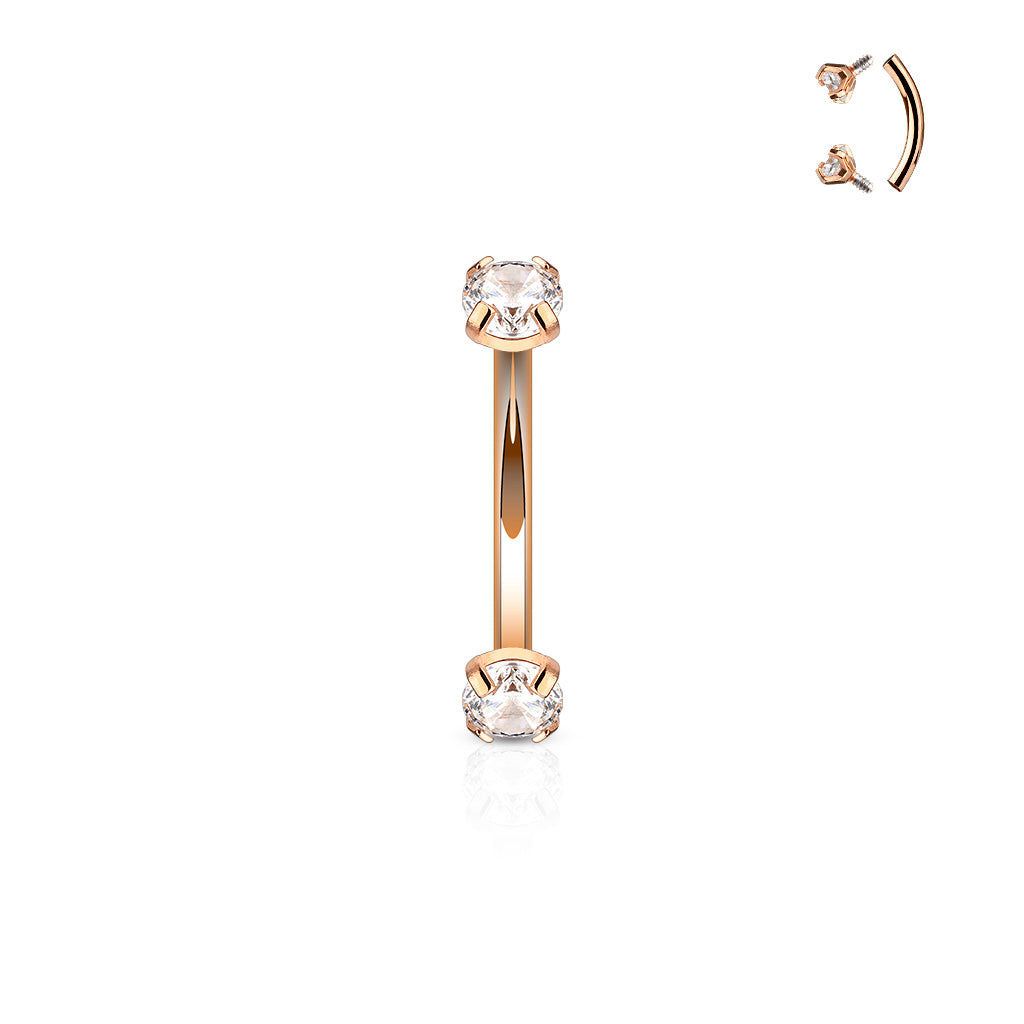 Surgical Steel Internally Threaded Curved Barbells w/ Prong Gem Ends