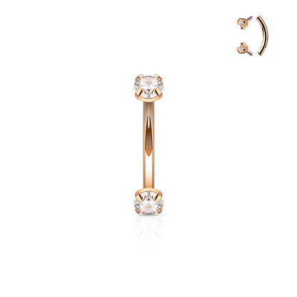 Surgical Steel Internally Threaded Curved Barbells w/ Prong Gem Ends