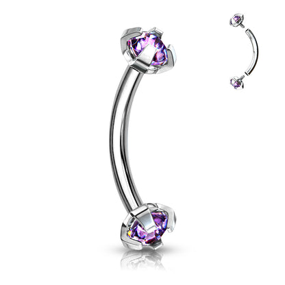 Surgical Steel Internally Threaded Curved Barbells w/ Prong Gem Ends
