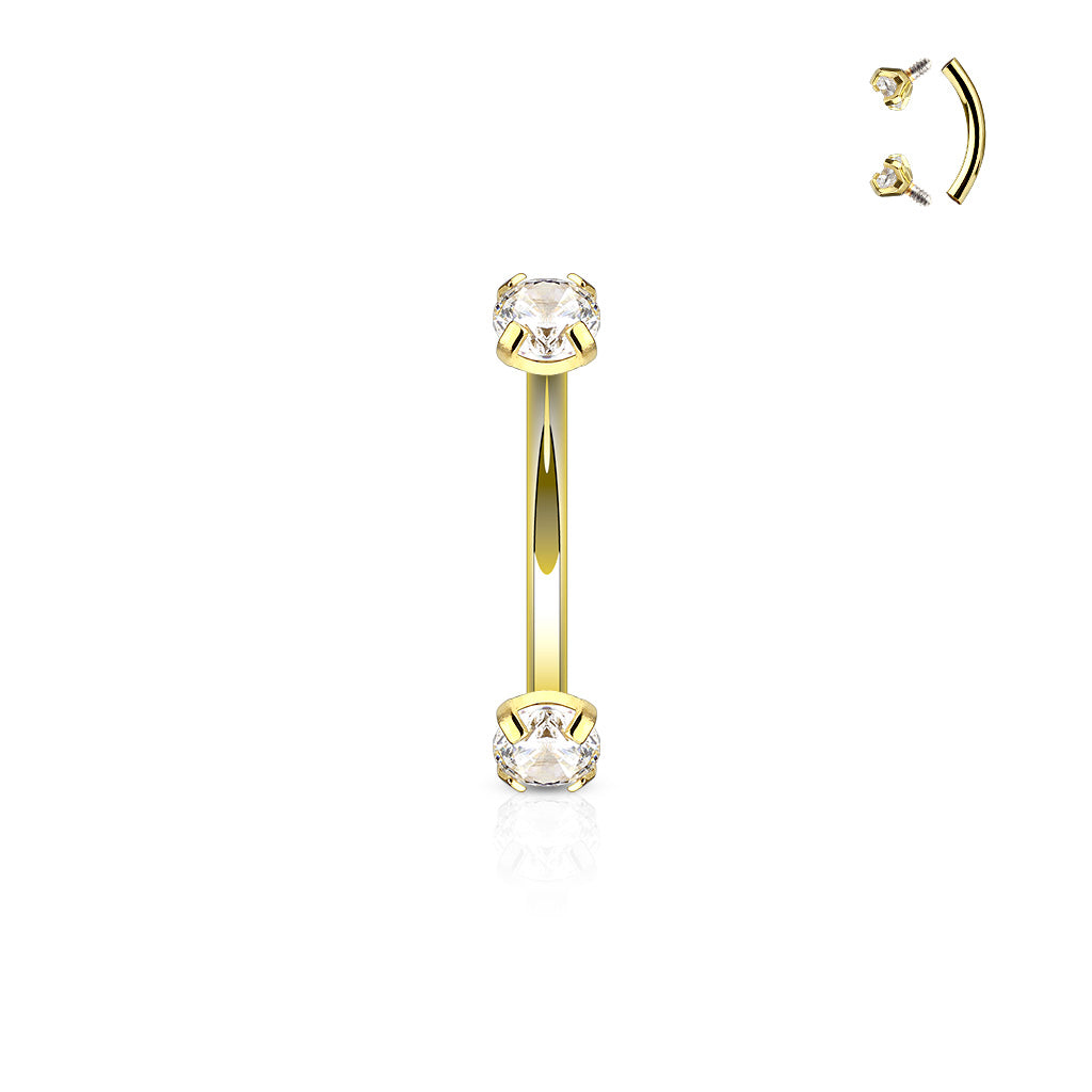 Surgical Steel Internally Threaded Curved Barbells w/ Prong Gem Ends