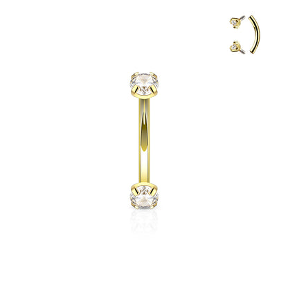 Surgical Steel Internally Threaded Curved Barbells w/ Prong Gem Ends