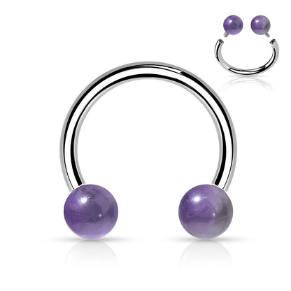 Surgical Steel Internally Threaded Horseshoes with Semi Precious Stones