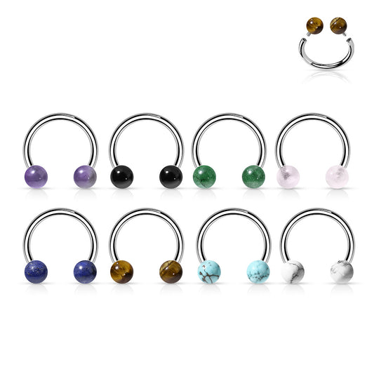 Surgical Steel Internally Threaded Horseshoes with Semi Precious Stones