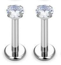 Surgical Steel Internal Thread Labret with Prong Set CZ