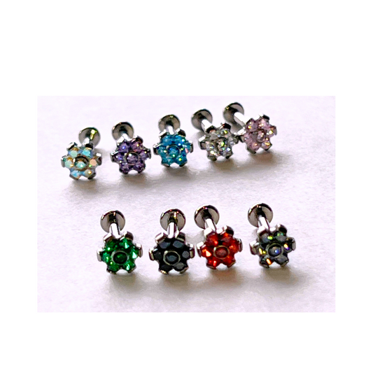 Surgical Steel CZ Set Flower Top Internal Thread Labret