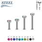 Surgical Steel Internally Threaded Labret with Bezel Gem 16G Low Profile Tops w/ Short Posts