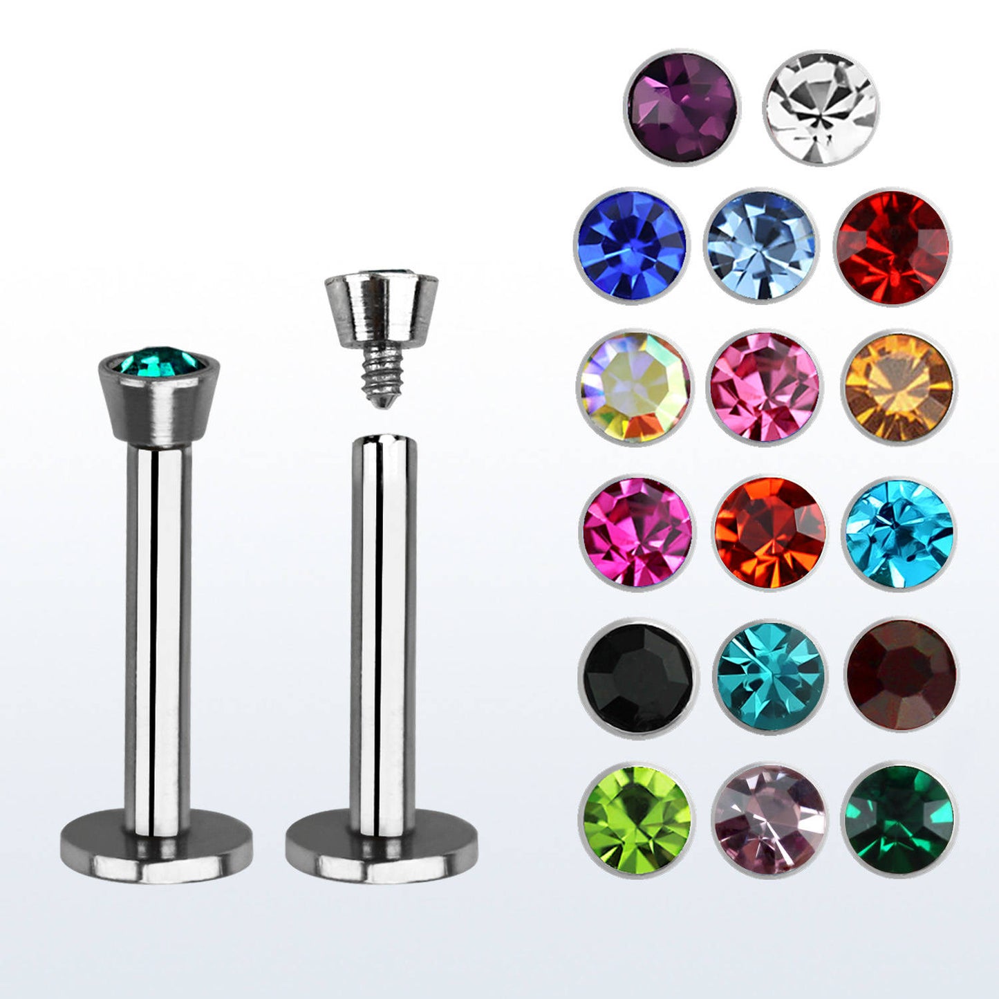 Surgical Steel Internally Threaded Labret w/ Martini Bezel Set Gem - CLEARANCE