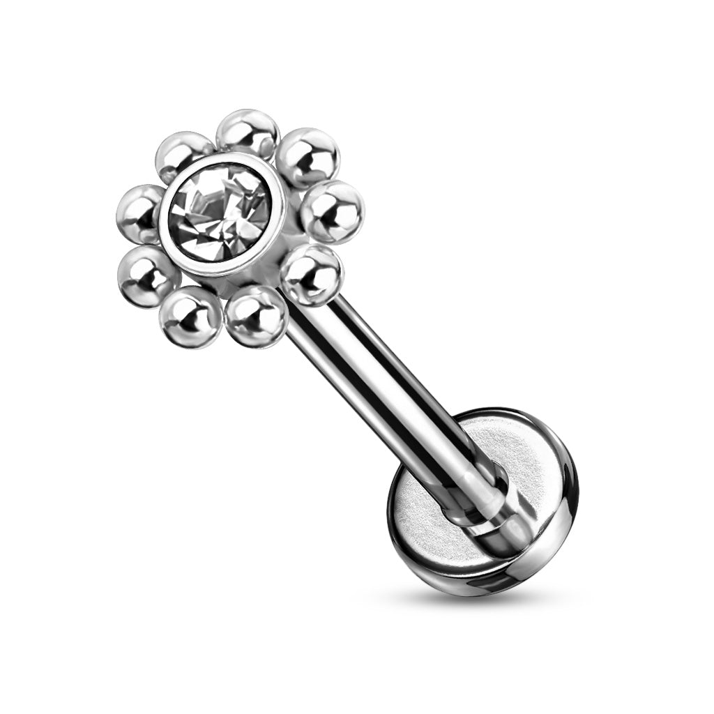 Pre-Sterilized Surgical Steel Internally Threaded Micro Cluster CZ Flower