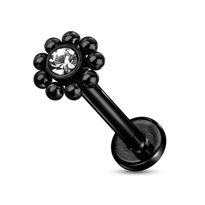 Surgical Steel Internally Threaded Labret Micro Cluster CZ Flower