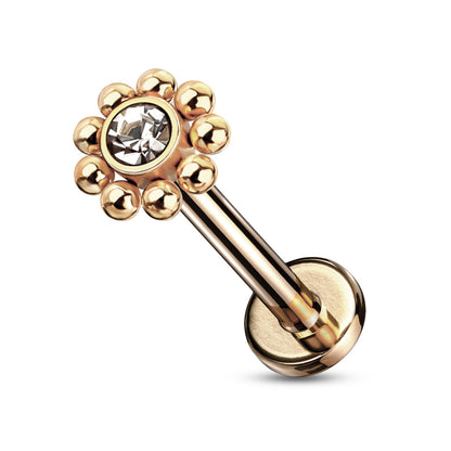 Surgical Steel Internally Threaded Labret Micro Cluster CZ Flower