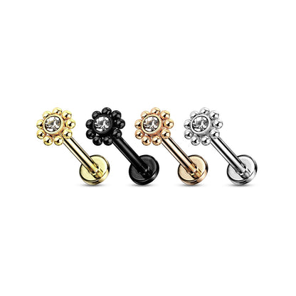 Surgical Steel Internally Threaded Labret Micro Cluster CZ Flower