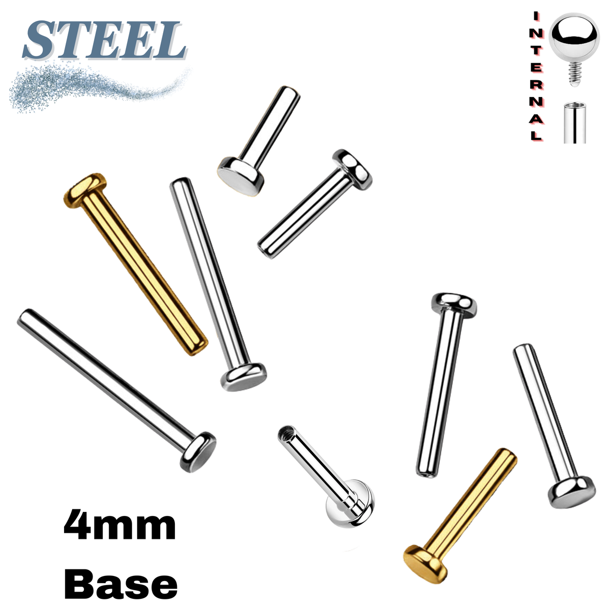 Surgical Steel Internally Threaded Flat Back Labret (Post Only) 4mm Base
