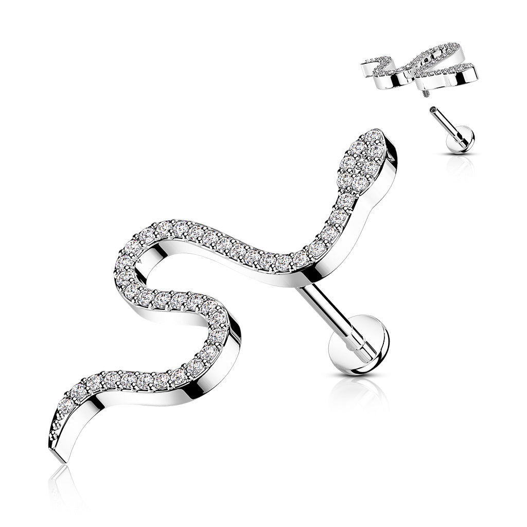 Surgical Steel/Brass CZ Paved Snake Internal Thread Labret (CLEARANCE)