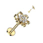 Surgical Steel Internally Threaded Labret w/ Hollow Flower w/ CZ Center