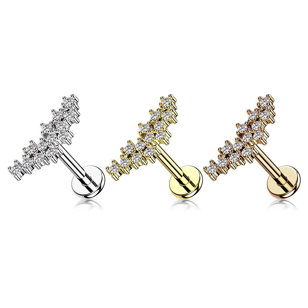 Surgical Steel/Brass Internally Threaded CZ Prong Cluster Top Labret Combo (CLEARANCE)