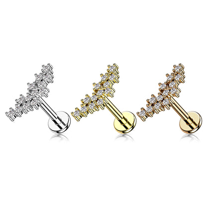 Surgical Steel/Brass Internally Threaded CZ Prong Cluster Top Labret Combo (CLEARANCE)