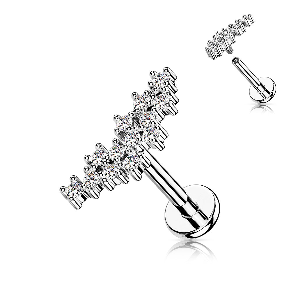 Surgical Steel/Brass Internally Threaded CZ Prong Cluster Top Labret Combo (CLEARANCE)
