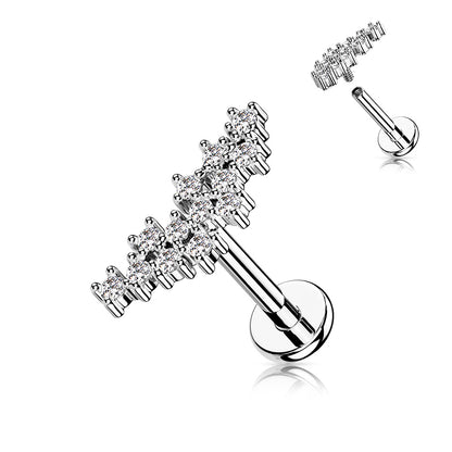 Surgical Steel/Brass Internally Threaded CZ Prong Cluster Top Labret Combo (CLEARANCE)