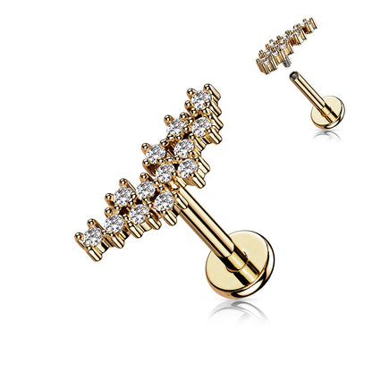 Surgical Steel/Brass Internally Threaded CZ Prong Cluster Top Labret Combo (CLEARANCE)