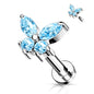 Surgical Steel/Brass Internally Threaded Labret w/ CZ Simple Butterfly (CLEARANCE)