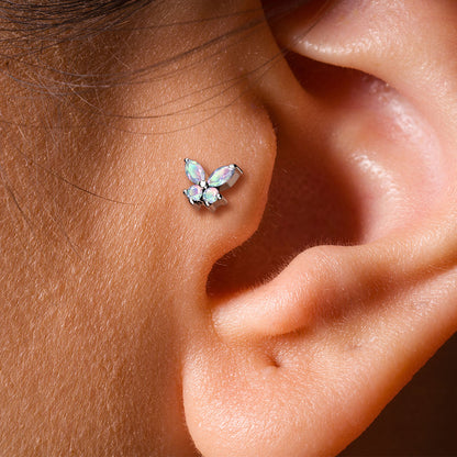 Surgical Steel/Brass Internally Threaded Labret w/ CZ Simple Butterfly (CLEARANCE)