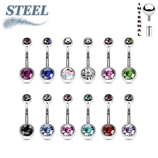 Surgical Steel Internally Threaded Double Jewel Standard Belly Banana