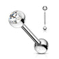 Surgical Steel Internally Threaded Barbell with One CZ Bezel End