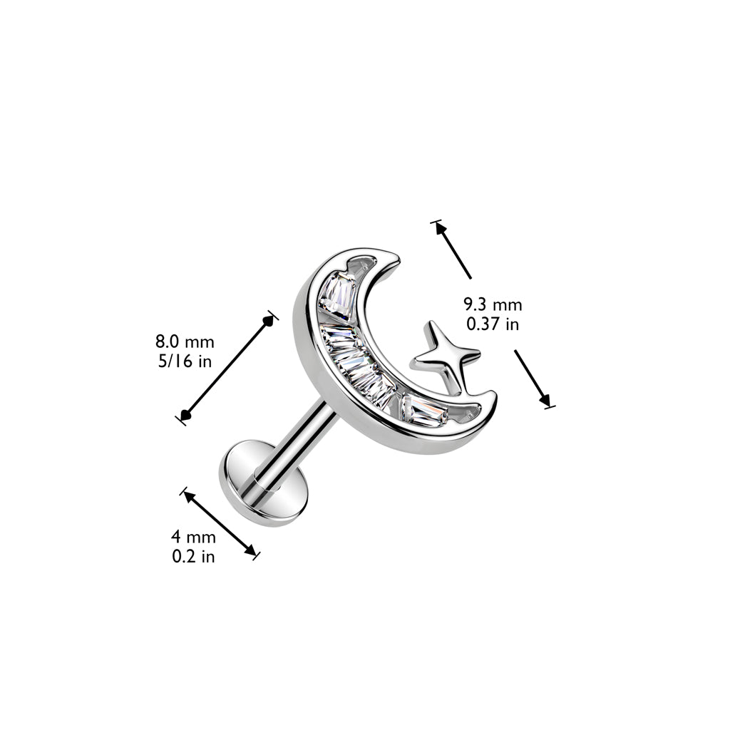 Surgical Steel/Brass Threadless with CZ Crescent Moon Top Labret Combo (CLEARANCE)
