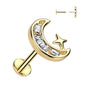 Surgical Steel/Brass Threadless with CZ Crescent Moon Top Labret Combo (CLEARANCE)