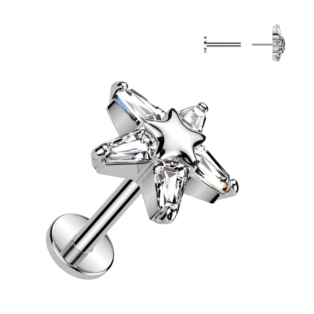 Surgical Steel/Brass Threadless with CZ Star on Star Top Labret Combo (CLEARANCE)