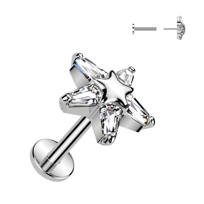 Surgical Steel/Brass Threadless with CZ Star on Star Top Labret Combo (CLEARANCE)