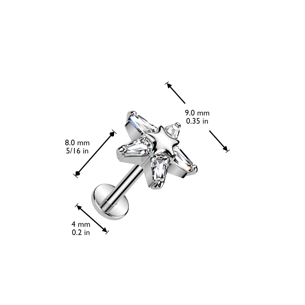 Surgical Steel/Brass Threadless with CZ Star on Star Top Labret Combo (CLEARANCE)