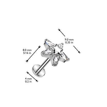 Surgical Steel/Brass Threadless with CZ Star on Star Top Labret Combo (CLEARANCE)