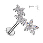Surgical Steel/Brass Threadless 3 CZ Flower Crawler Labret