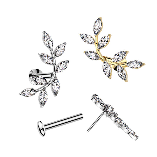 Surgical Steel Threadless 8 Marquise CZ Vine Crawler UFO Labret Combo