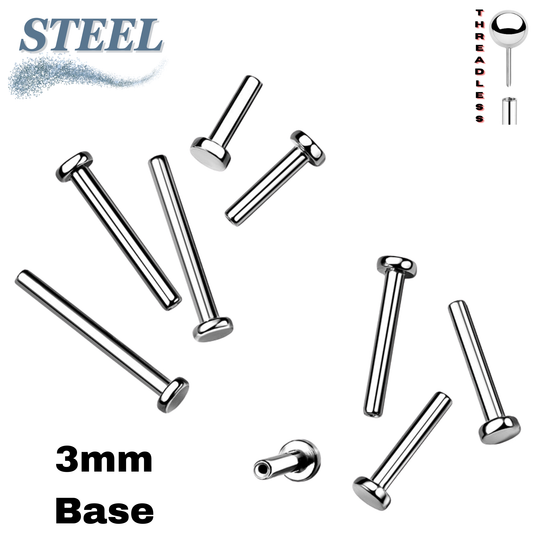 Surgical Steel Threadless Flat Back Labret (Post Only) 3mm Base