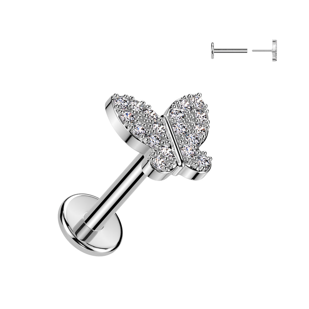 Surgical Steel/Brass CZ Butterfly Threadless Labret Combo (CLEARANCE)
