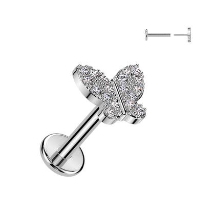 Surgical Steel/Brass CZ Butterfly Threadless Labret Combo (CLEARANCE)