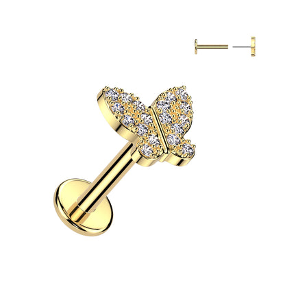 Surgical Steel/Brass CZ Butterfly Threadless Labret Combo (CLEARANCE)